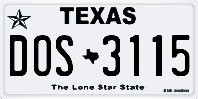 TX license plate DOS3115