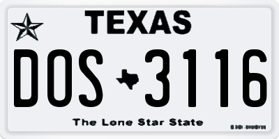 TX license plate DOS3116