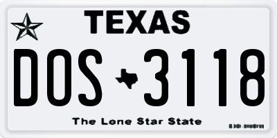 TX license plate DOS3118