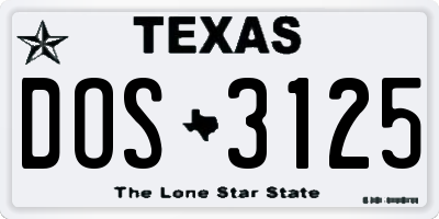 TX license plate DOS3125