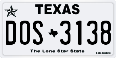 TX license plate DOS3138