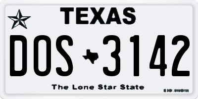 TX license plate DOS3142