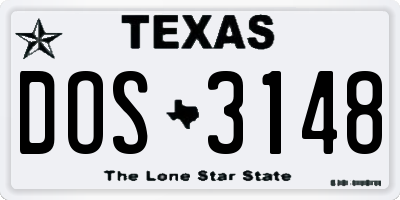 TX license plate DOS3148