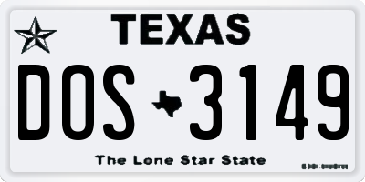 TX license plate DOS3149