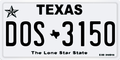 TX license plate DOS3150