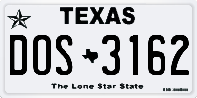 TX license plate DOS3162