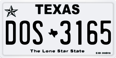 TX license plate DOS3165
