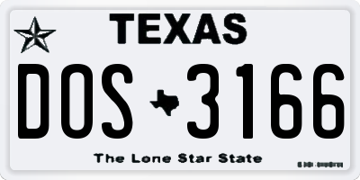 TX license plate DOS3166