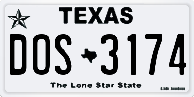 TX license plate DOS3174