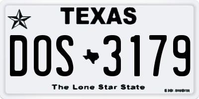 TX license plate DOS3179