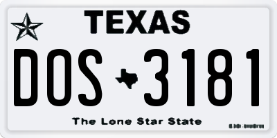TX license plate DOS3181