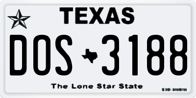 TX license plate DOS3188
