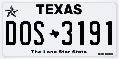 TX license plate DOS3191