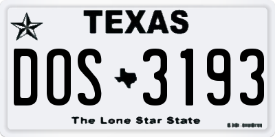 TX license plate DOS3193