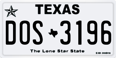 TX license plate DOS3196