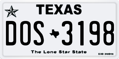 TX license plate DOS3198