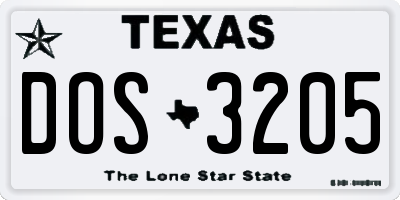 TX license plate DOS3205
