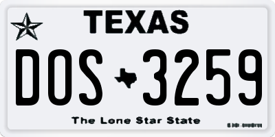 TX license plate DOS3259