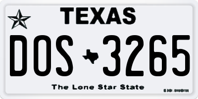 TX license plate DOS3265