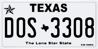 TX license plate DOS3308