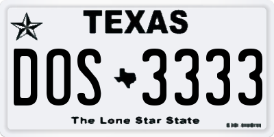 TX license plate DOS3333