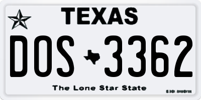 TX license plate DOS3362