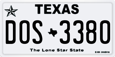 TX license plate DOS3380