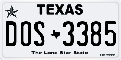 TX license plate DOS3385