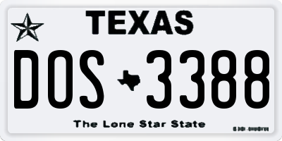 TX license plate DOS3388