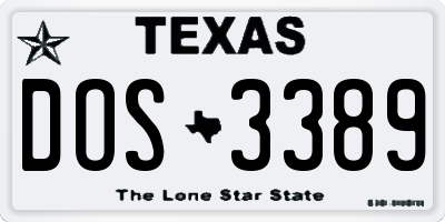 TX license plate DOS3389