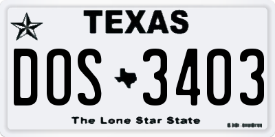 TX license plate DOS3403