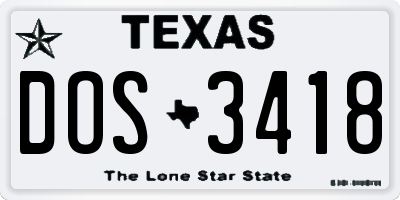 TX license plate DOS3418
