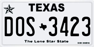 TX license plate DOS3423