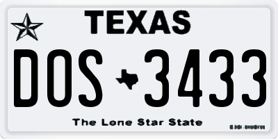 TX license plate DOS3433