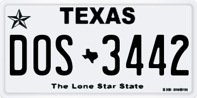 TX license plate DOS3442