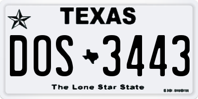 TX license plate DOS3443