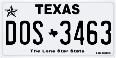 TX license plate DOS3463