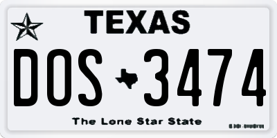 TX license plate DOS3474