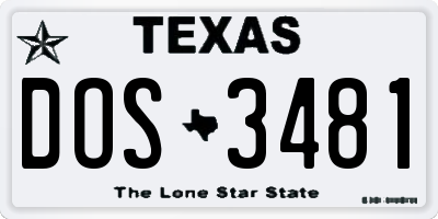 TX license plate DOS3481