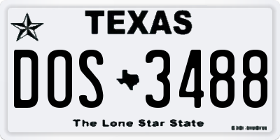 TX license plate DOS3488