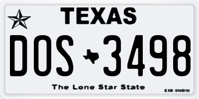 TX license plate DOS3498