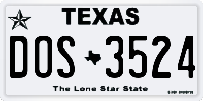 TX license plate DOS3524