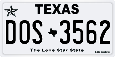 TX license plate DOS3562