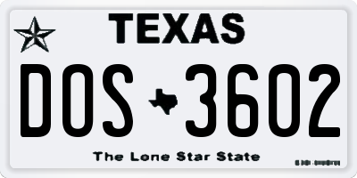TX license plate DOS3602