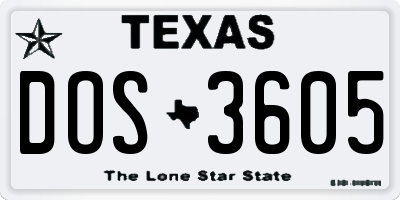 TX license plate DOS3605