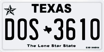 TX license plate DOS3610