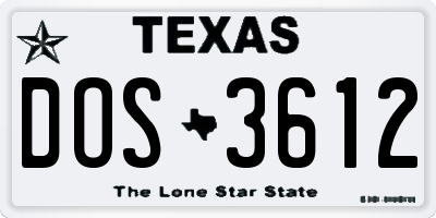TX license plate DOS3612