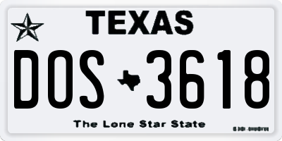 TX license plate DOS3618