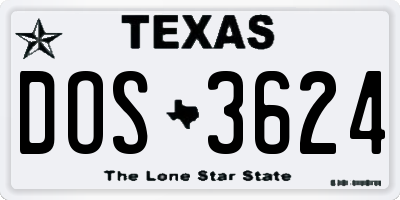 TX license plate DOS3624