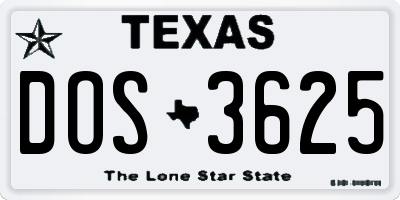 TX license plate DOS3625